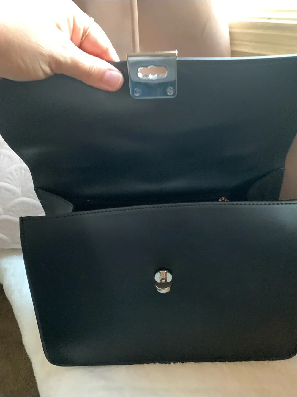 Tosca Blu  Classic -Black Top-Handle Leather Bag  Made in Italy